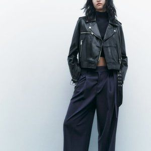 ZARA Black Moto Jacket Leather ZIPPERS Size XS, S